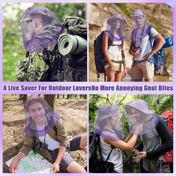 Hestya 4 Pack Mosquito Face Mesh Net Protecting Net for Outdoor Hiking Camping Climbing Mosquito Fly Insects Preventing (Purple)