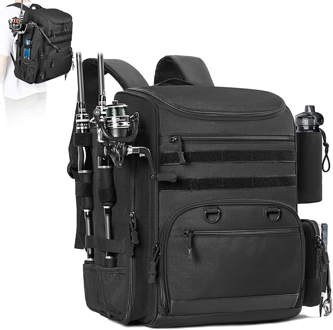 Fishing Tackle Backpack - Lightweight Outdoor Tackle Storage Bag - Water-Resistant Storage Fishing Gear and Equipment,Black