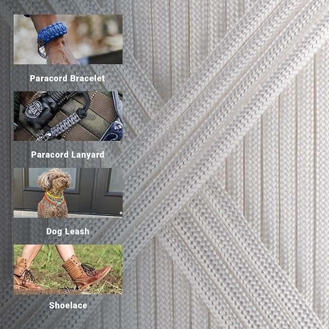 WEREWOLVES Paracord Rope, 7 Strand Type III Parachute Cord 4mm 100ft / 200ft for Crafting, DIY Projects, Survival Bracelets (White, 200 ft)