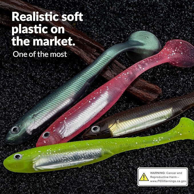 QualyQualy Soft Plastic Swimbait Paddle Tail Shad Lure Soft Bass Shad Bait Minnow Paddle Tail Swim Bait for Bass Trout Walleye Crappie - 2.75in, 3.14in, 3.94in, 5in