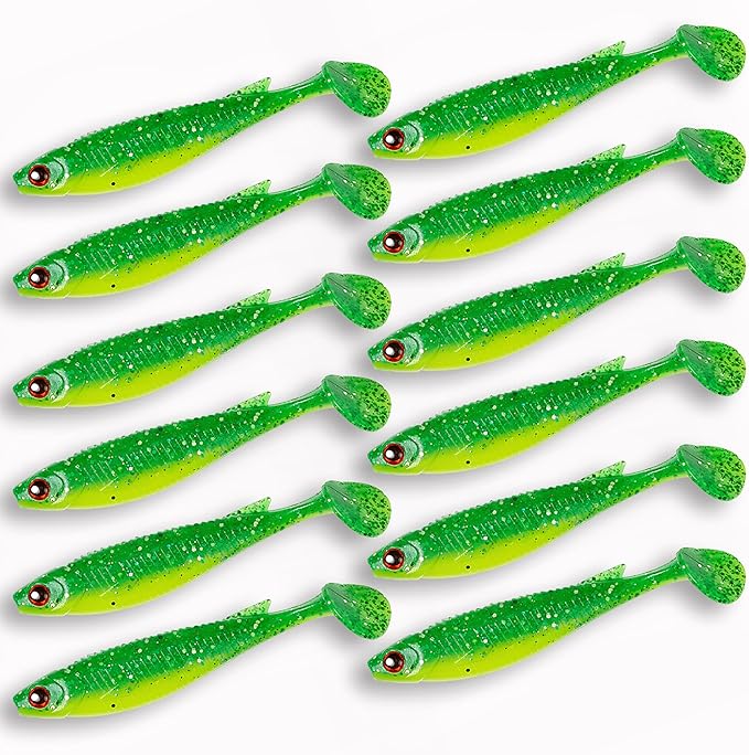 Paddle Tail Shad Swimbaits with 3D Eyes, Softbait Paddletails for Soft Bait Fishing, Swim Bait Fishing Soft Plastic Lures - Saltwater Paddle Tail Shady Fluke Baits