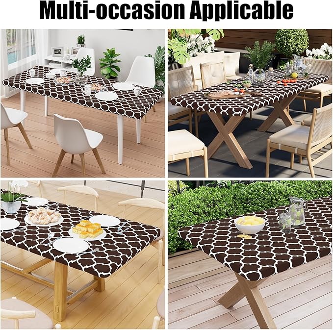 Smiry Rectangle Picnic Table Cover, Waterproof Elastic Fitted Camping Tablecloths for 8 Foot Tables, Wipeable Flannel Backed Vinyl Tablecloth Protector for Indoor, Outdoor (Coffee, 30x96 Inches)