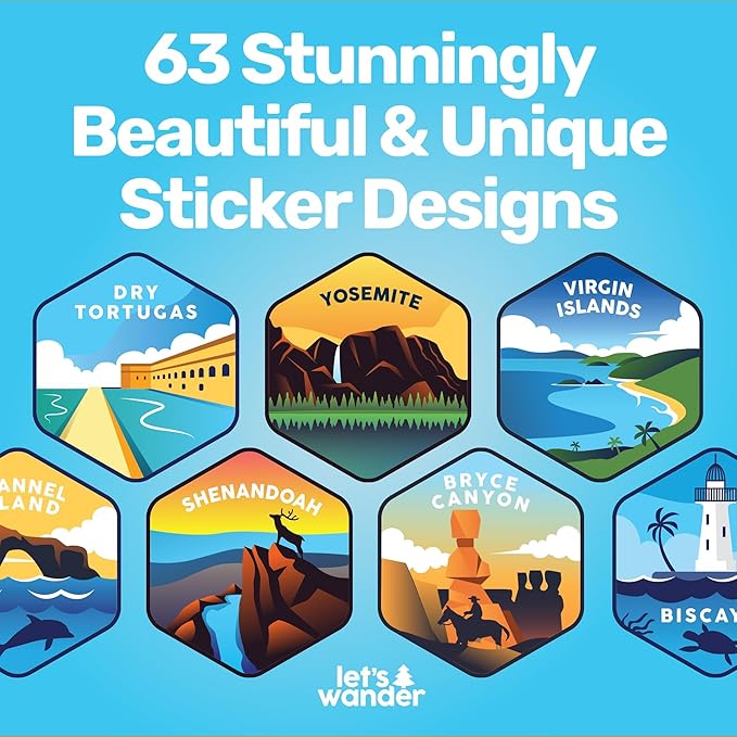 LET'S WANDER National Parks Water Bottle with 63 Waterproof Stickers - 32oz Leakproof Insulated Stainless Steel with Straw - USA Hiker Gift Bottle (Bubble Gum)