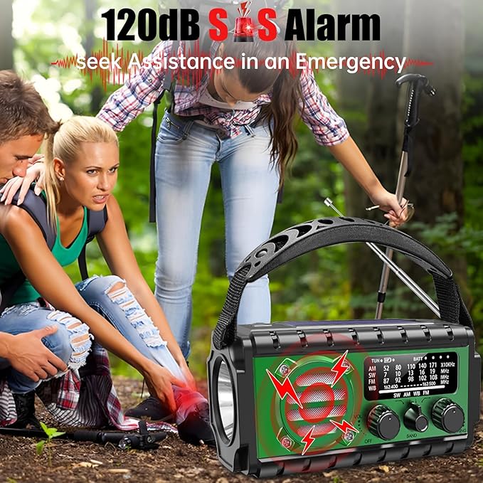20000mah Emergency Radio, SW/NOAA/AM/FM Weather Radio, Solar Powered Hand Crank Chager with Bige Batery Powered,Portable,Cellphone Charge,SOS,Flashlight for Emergency/Home