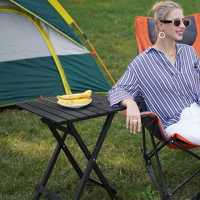 SUNNYFEEL Folding Camping Table - Lightweight Aluminum Portable Picnic Table, 18.5x18.5x24.5 Inch for Cooking, Beach, Hiking, Travel, Fishing, BBQ, Indoor Outdoor Small Foldable Camp Tables