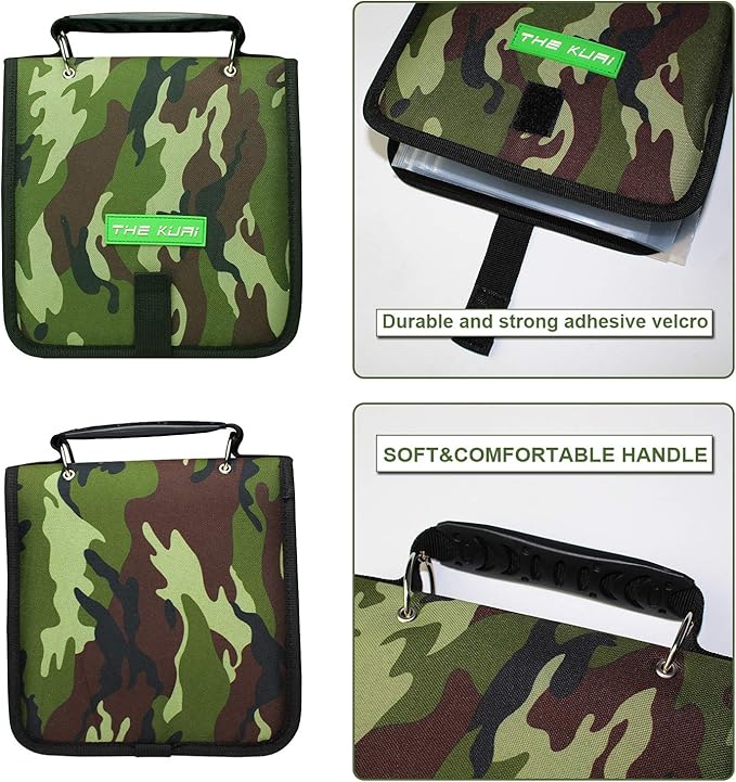 Fishing Tackle Binder, Bait Storage Bag, Soft Bait Binder, Fishing Organized Storage Rig Bag for Baits, Rigs, Jigs and Lines, Suitable for Fresh Water and Saltwater 12 (Green camouflage/9.5" * 8.3")