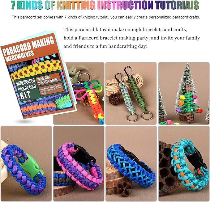 WEREWOLVES Paracord 550, 4MM Paracord 20 Colors & 2MM Micro Paracord Rope 10 Colors with Instructions Book, Paracord Bracelet Combo Crafting Kits, Parachute Cord and Complete Accessories