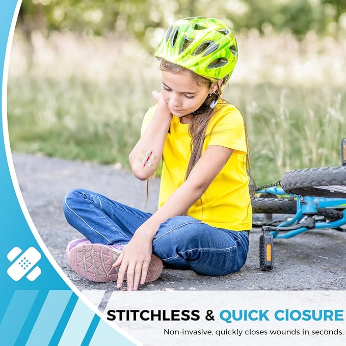 Wound Closure Device 4 Pcs - FSA/HSA Eligible Zip Sutures & Butterfly Bandage | Stitch-Free Wound Repair, Rapid Hemostasis for Hiking, Camping, Wilderness Survival | Outdoor First Aid Essentials