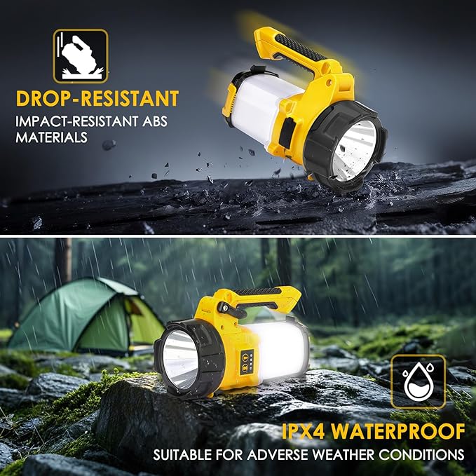 Rechargeable Camping Lantern, 6 Modes LED Flashlight Handheld Spotlight with 2000LM, 4400mAh Power Bank, IPX4 Waterproof Searchlight Work Light for Emergency Hiking Survival Kits