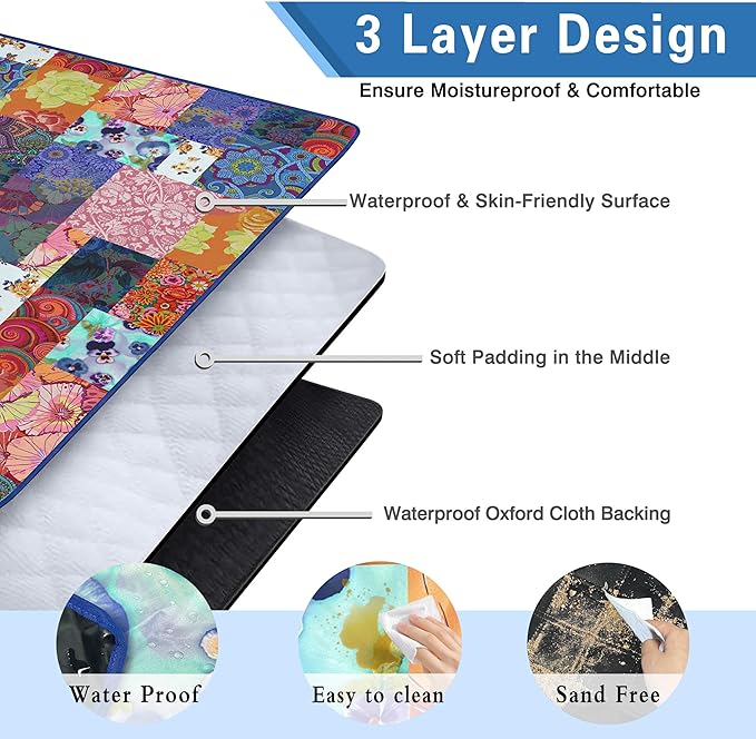 Extra Large Picnic Blankets Waterproof Foldable (60"x 80") Beach Blanket Waterproof Sandproof,3-Layer Thicking Mat Outdoor Packable Camping Blanket