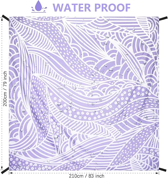 Beach Blanket Waterproof Sandproof Beach Mat 79βx 83β for 1-4 Adults Quick Drying Durable Outdoor Picnic Mat for Beach Festival Travel Camping Hiking (PP-Ripple, 79"Γ83"(4 Person))