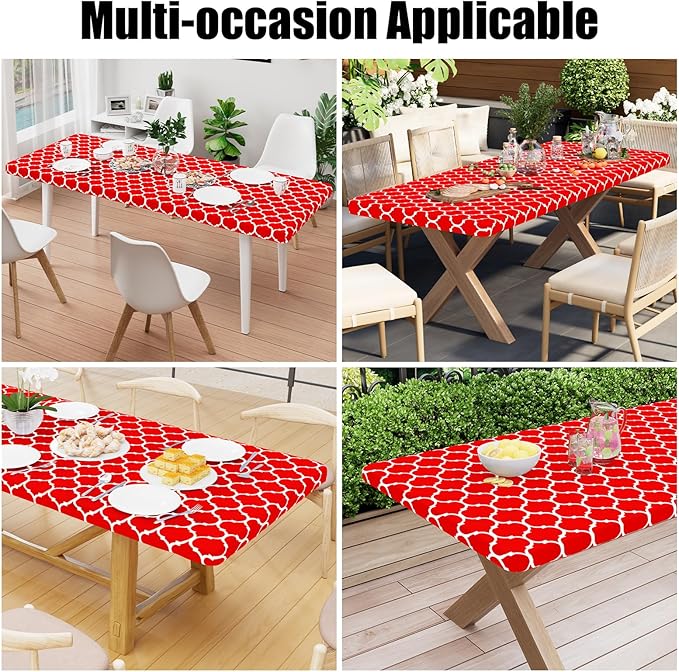 Smiry Rectangle Picnic Table Cover, Waterproof Elastic Fitted Camping Tablecloths for 6 Foot Tables, Wipeable Flannel Backed Vinyl Tablecloth Protector for Indoor, Outdoor (Red, 30x72 Inches)