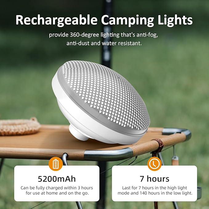 Rechargeable Camping Light 5200mAh Camping Lights and Lanterns Rechar Tent Light Night Market Lights for Tent,White