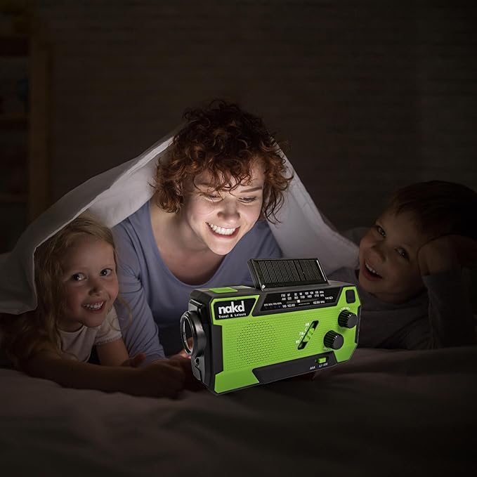 Hand Crank Weather Emergency Radio: Dynamo, Solar, USB and Battery Powered - Upgraded 14800mWh Battery, Flashlight, NOAA Storm Alert, SOS Alarm, 3 External Charger Cables - Cell Phone Emergency Power