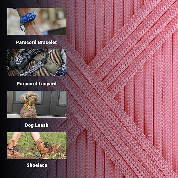 WEREWOLVES Paracord Rope, 7 Strand Type III Parachute Cord 4mm 100ft / 200ft for Crafting, DIY Projects, Survival Bracelets (Pink, 100 ft)