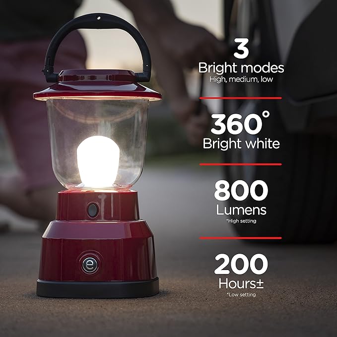 Enbrighten LED Large Camping Lantern, Battery Powered, USB Charging, 800 Lumens, 200 Hour Runtime, Carabiner Handle, Hiking Gear, Emergency Light, Blackout, Storm, Hurricane