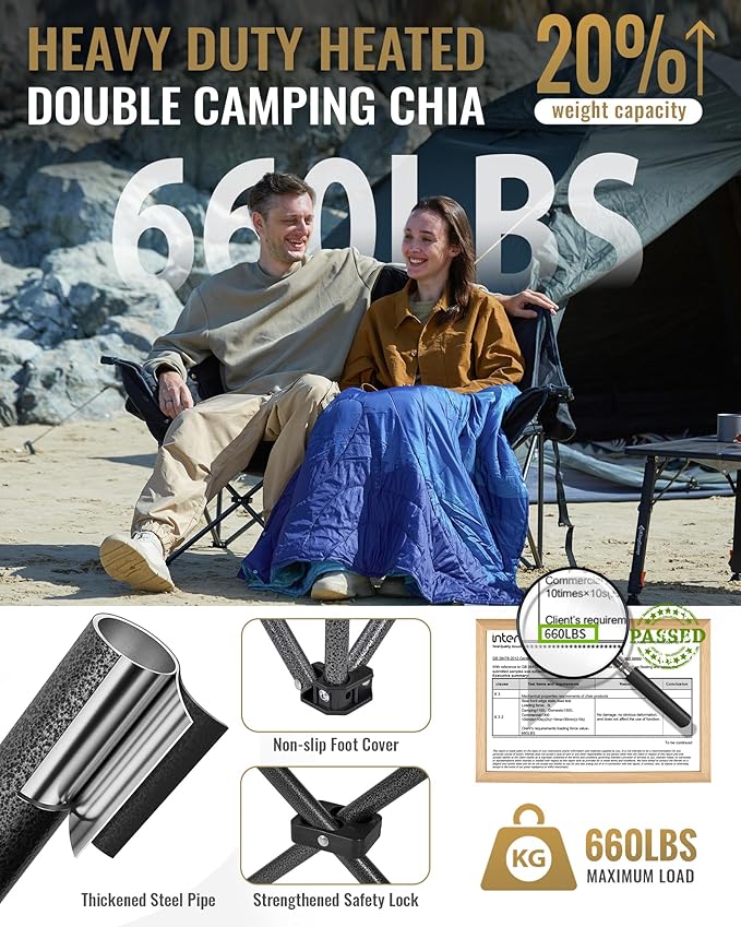 KingCamp Double Camping Chair, Oversized Heavy Duty Loveseat for Adults Portable Folding XL 2 Person Couch Padded Comfortable Two Seat with Cup Holder for Outdoor Lawn Backyard