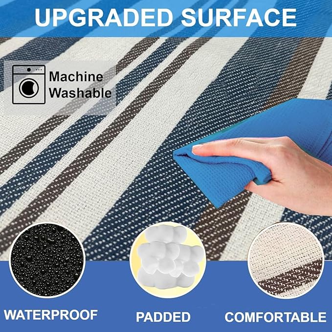 scuddles 80”x 80” Picnic Blanket Extra Large, Waterproof and Foldable Beach Blanket, 3-Layer Outdoor Blanket Fits Up to 6 Adults, for Camping, Park, Beach, Grass, Indoors Outdoors