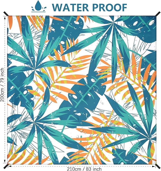Beach Blanket Waterproof Sandproof Beach Mat 79βx 83β for 1-4 Adults Quick Drying Durable Outdoor Picnic Mat for Beach Festival Travel Camping Hiking (W&GN&Y-Palm, 79"Γ83"(4 Person))