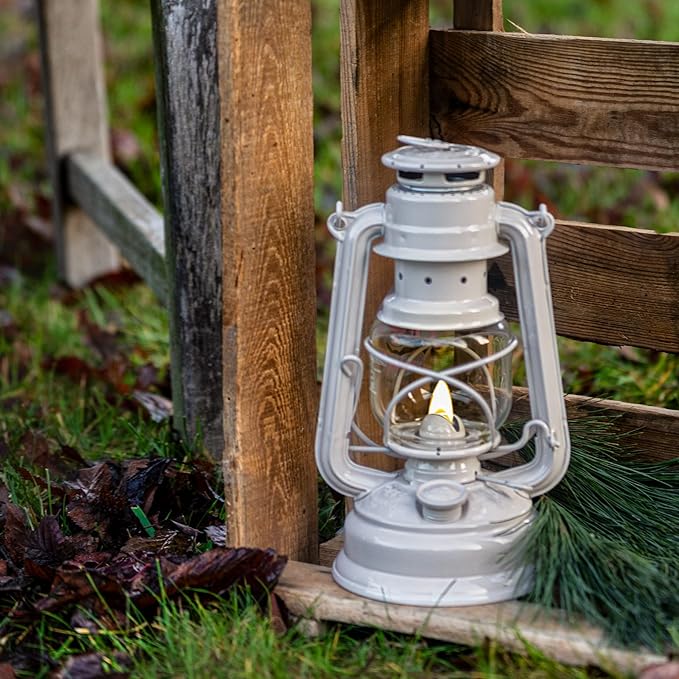 Outdoor Kerosene Fuel Lantern, German Made Weather Resistant Baby Special 276 Galvanized Hurricane Lamp for Camping or Patio, 10 Inches, Soft Beige