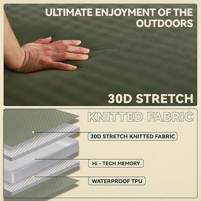UPWELL Self Inflating Sleeping Pad 4.5" Thickness Camping Mattress with Solid Foam Single Sleeping Mat Portable Fast Inflation for Outdoor Mat Portable Roll Up Bed Green&Black