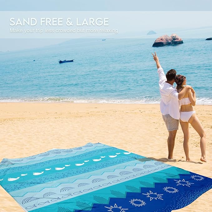 BYDOLL Beach Blanket Waterproof Sandproof 78''×81'' 1-7 Adults Oversized Lightweight Large Picnic Mat Waterproof Sandproof Blanket for Beach