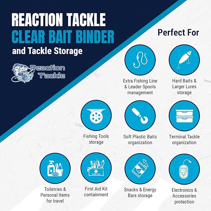 Reaction Tackle Deluxe Bait Binder – Water-Resistant Soft Plastic Bait Storage Bag, Saltwater & Freshwater Fishing Tackle Organizer, Lure Bag for Bass, Kayak, and Boat Fishing