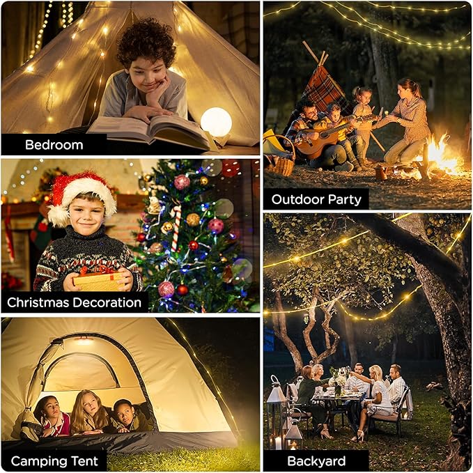 OGERY Camping String Lights, 4 in 1 Quick Storage 32.8FT Rechargeable Tent Lights String with 8 Lighting Modes, Hanging Waterproof Portable LED Lamp for Outdoor Patio Awning Garden Party Essentials