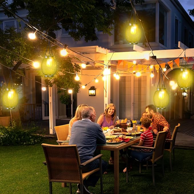 Lanterns Outdoor Waterproof, Collasis 2 Pack Vintage Metal Hanging Lanterns with Hooks Solar Garden Decoration Lights Solar Lights Outdoor for Patio Balcony Yard Lawn, Black