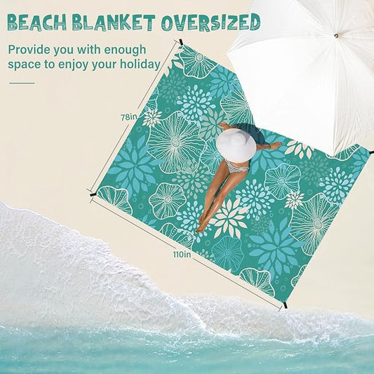 Beach Blanket Waterproof Sandproof 1-7 Adult Oversized 78 '' × 110 '' Lightweight Durable Compact Sand Free Beach Mat for Travel Camping Hiking Picnic Blanket Extra Large