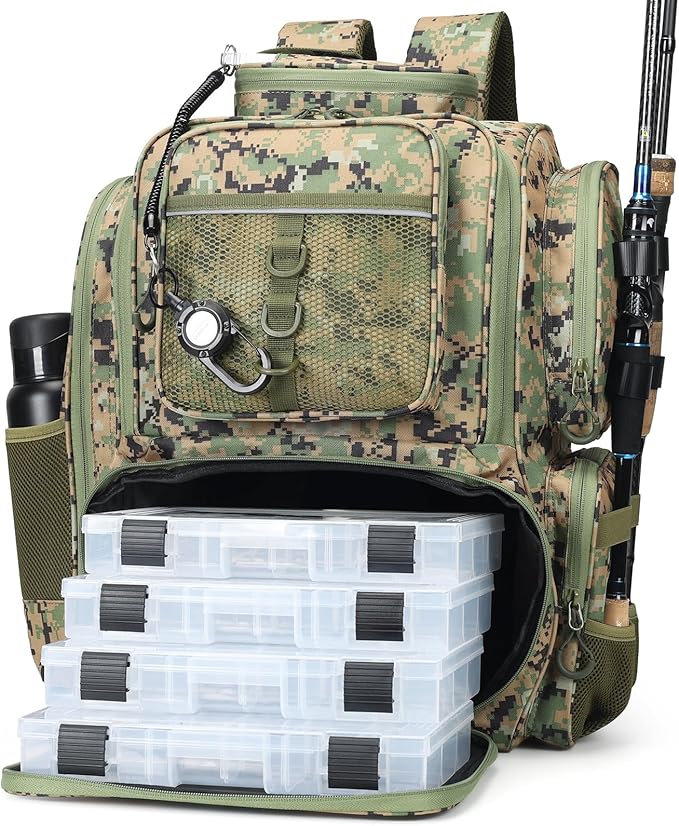 Fishing Backpack with 4 Tackle Boxes. Large Ttackle Bag Strong Materials