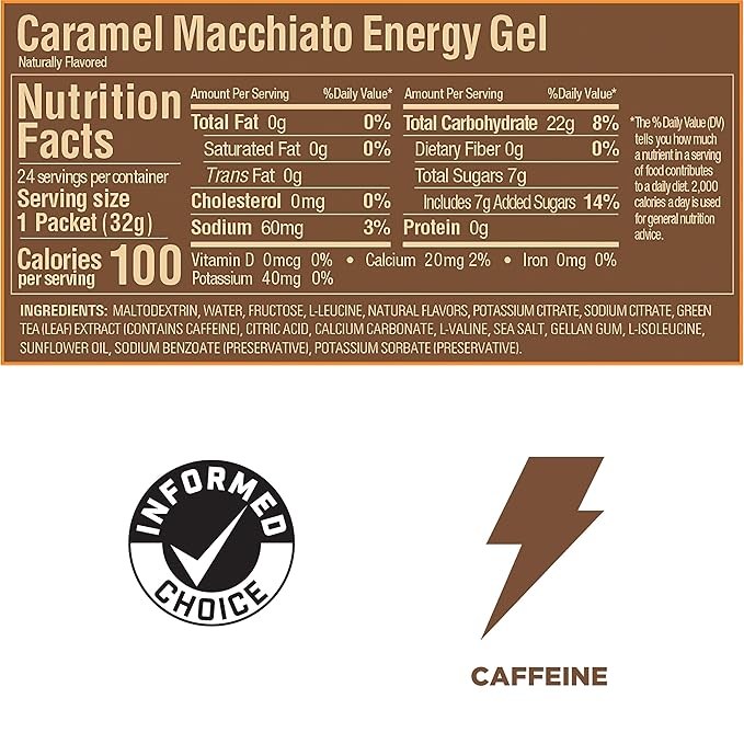 GU Energy Original Sports Nutrition Energy Gel, Vegan, Gluten-Free, Kosher, and Dairy-Free On-the-Go Energy for Any Workout, 24-Count, Caramel Macchiato
