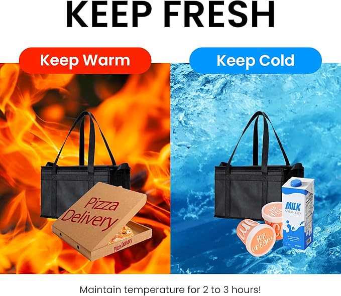 NZ home XL Plus Insulated Cooler Bag and Food Warmer for Delivery & Grocery Shopping with Zippered Top, Black (1 Pack)