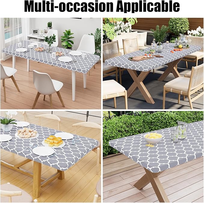 Smiry Rectangle Picnic Table Cover, Waterproof Elastic Fitted Camping Tablecloths for 5 Foot Tables, Wipeable Flannel Backed Vinyl Tablecloth Protector for Indoor, Outdoor (Grey, 30x60 Inches)