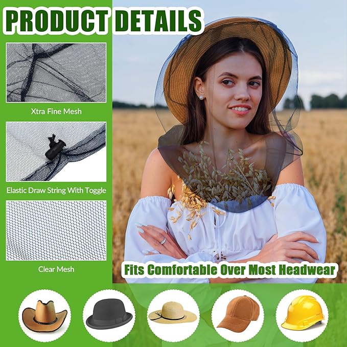 Hestya 4 Pack Mosquito Face Mesh Net Protecting Net for Outdoor Hiking Camping Climbing Mosquito Fly Insects Preventing (Blue)
