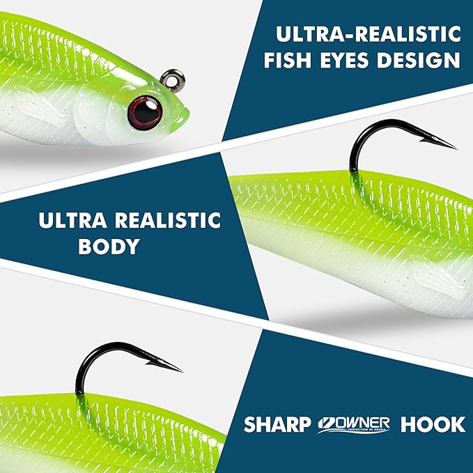 Fishing Lures for Freshwater and Saltwater, Swim Baits for Bass Fishing, Pre-Rigged Jig Heads Paddle Tail Fishing Bait for Crappie Trout Walleye, Amazing Fishing Gifts