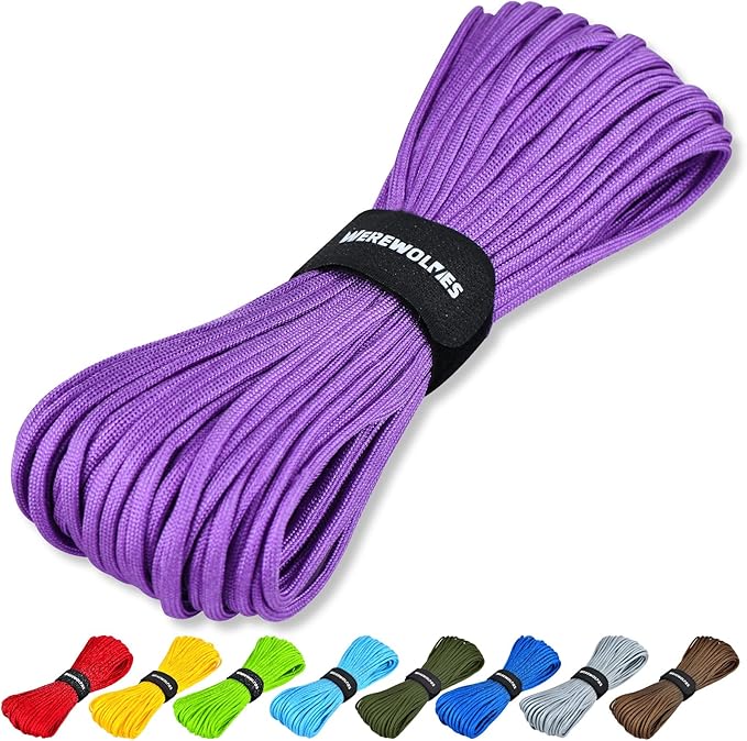 WEREWOLVES Paracord Rope, 7 Strand Type III Parachute Cord 4mm 100ft / 200ft for Crafting, DIY Projects, Survival Bracelets (Medium Purple, 100 ft)
