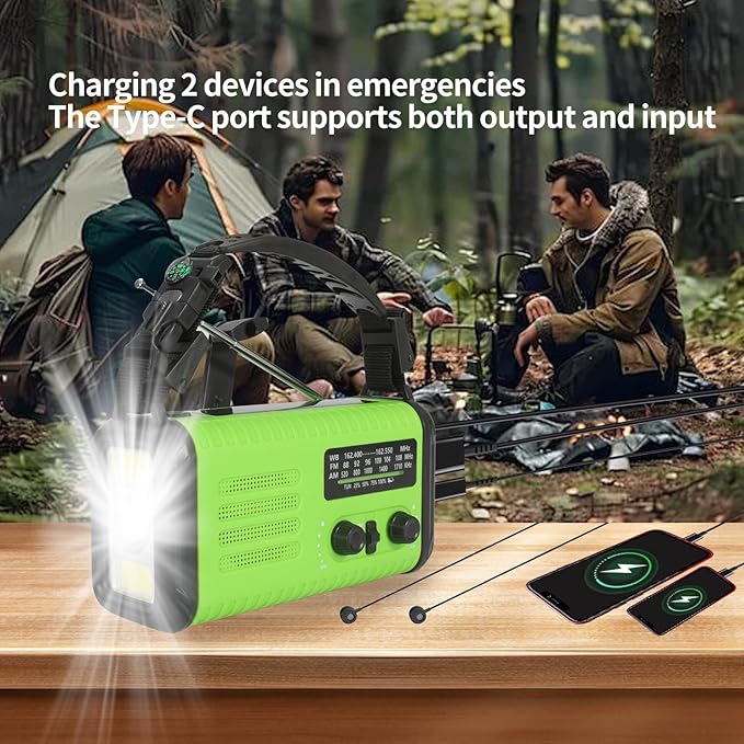 20000mAh/74000mWh Emergency Crank Radio, NOAA/AM/FM Solar Hand Crank Weather Radio, Battery Powered Radio with SOS Alarm & Flashlight for Camping/Emergencies (Light Green)