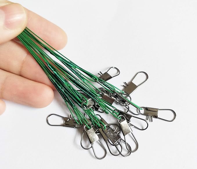 60pcs Fishing Wire Leaders Nylon-Coated Fishing Line Wire Leaders with Swivels and Snaps 6inch, 9inch, 12inch