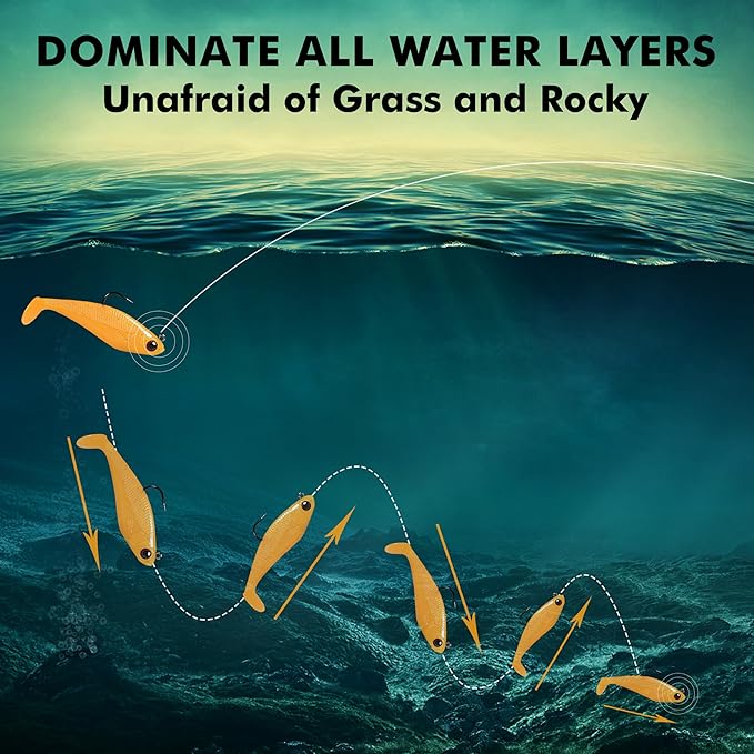 Fishing Lures for Freshwater and Saltwater, Swim Baits for Bass Fishing, Pre-Rigged Jig Heads Paddle Tail Fishing Bait for Crappie Trout Walleye, Amazing Fishing Gifts