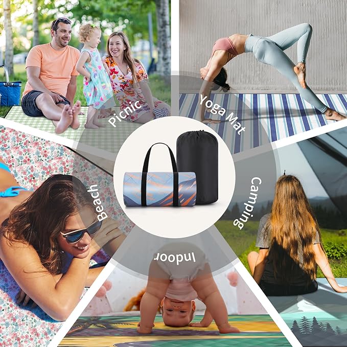 Lightweight Waterproof 60x80'' Picnic Blankets Huge Anti Sand Packable Beach Grass Park Matt Fold up Camping Tent Rug for Inside Summer Camp Roadtrip Gear Backpacking Travel Trailer Essential