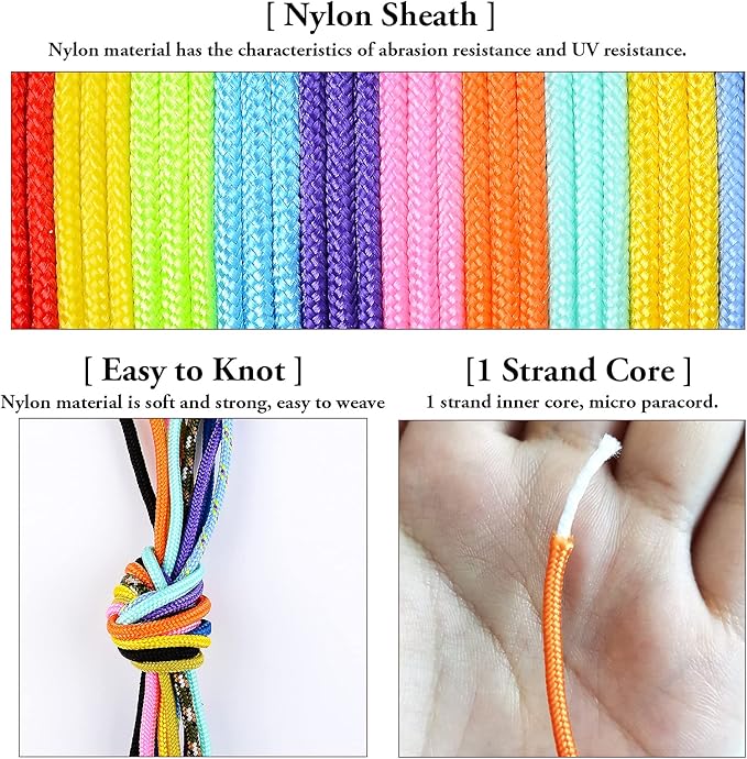 MONOBIN Micro Paracord,2mm 10Colors 20FT Paracord Combo Kit with Paracord Instructions and Charms for Making Paracord Bracelets, Lanyards, Jewelry Making
