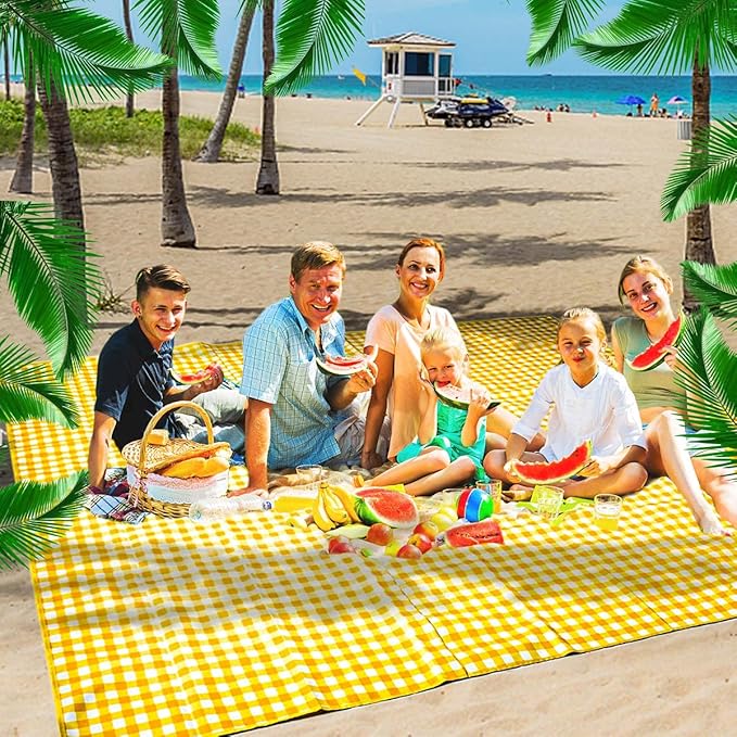 ZHUYNXIR Extra Large Picnic Blanket, 87x87 inch Waterproof Picnic Blanket, Gingham Picnic Mat for Beach, Camping Grass Picnic Blankets.