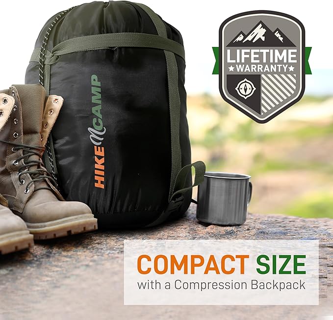 SereneLife Double Sleeping Bag with Pillows, Waterproof & Detachable for 2 Single Bags, Lightweight & Warm, Perfect for Camping, Hiking, Backpacking, and Cold Weather, Suitable for Temperatures 5-10°F