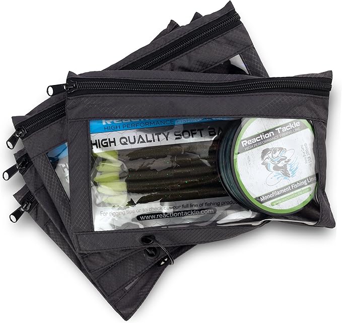Reaction Tackle Deluxe Bait Binder – Water-Resistant Soft Plastic Bait Storage Bag, Saltwater & Freshwater Fishing Tackle Organizer, Lure Bag for Bass, Kayak, and Boat Fishing