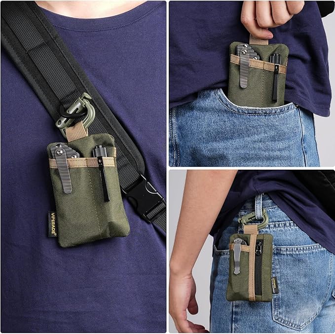 VIPERADE VE29 EDC Pouch Organizer With 3 Slots and Zipper Pocket for Everyday Carry Gears (Green/Tan)