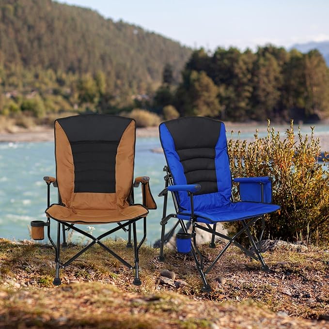 Outdoor Folding Camping Chair Heavy Duty Movable High Back Collapsible Padded Chair with Storage Bag for Outside Camping Activities, Blue