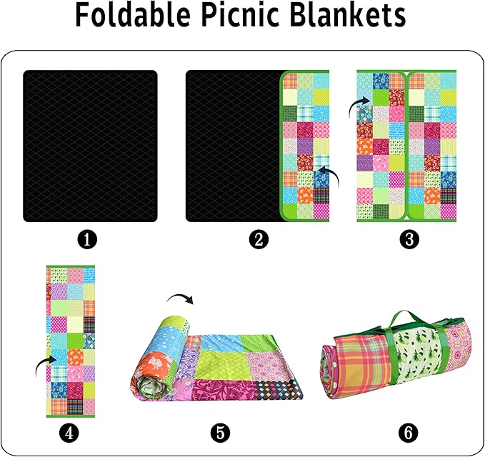 Extra Large Picnic Blankets Waterproof Foldable (60"x 80") Boho Beach Blanket Waterproof Sandproof,3-Layer Thicking Mat Outdoor Packable Camping Blanket