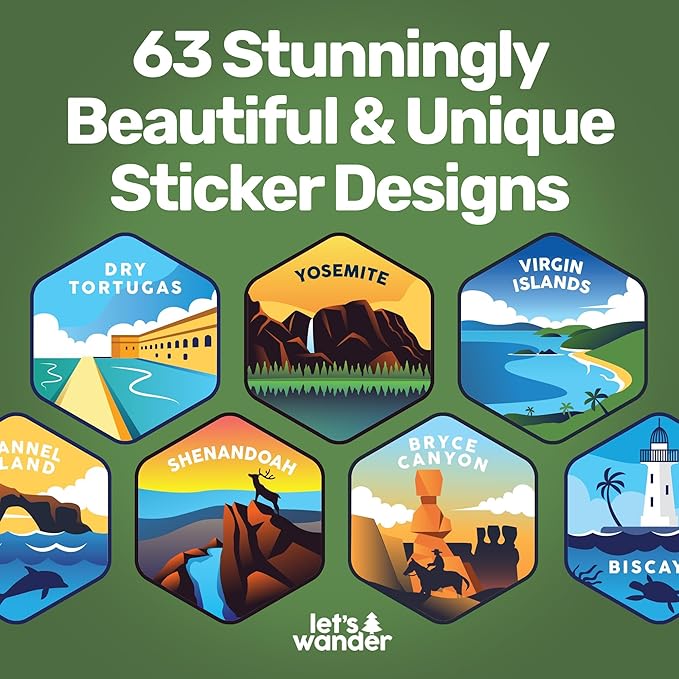 LET'S WANDER National Parks Water Bottle with 63 Waterproof Stickers - 32oz Leakproof Insulated Stainless Steel with Straw - USA Hiker Gift Bottle (Arctic White)