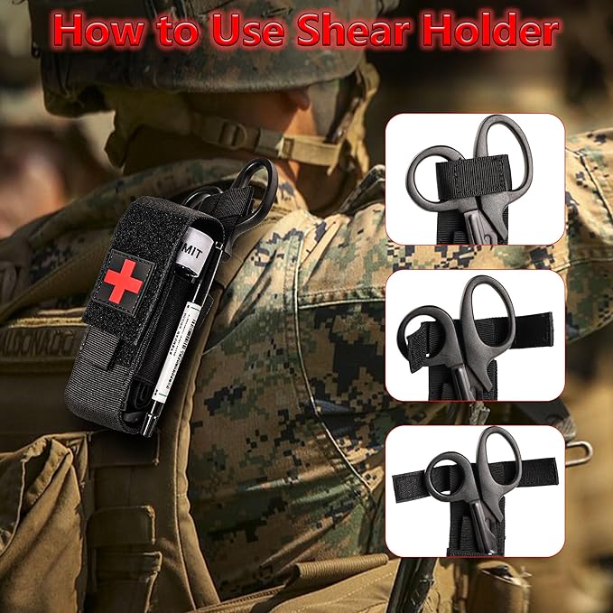Tactical Molle Tourniquet Pouch Set with Trauma Medical Shear,Penlight,Pen,Molle Tourniquet Holder Holster Kit for Outdoor Hiking Camping Survival First Aid